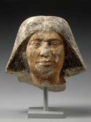 Head of a statue of an older man, Limestone, paint