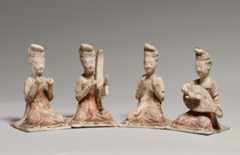 Seated Female Musicians, Earthenware with pigment, China