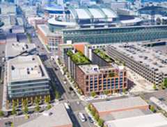 Concept art of Makers' District near the stadiums.
