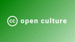 The Creative Commons icon and the words "open culture" in white over a green background fading to white in the bottom right corner.