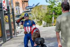 Captain America at Avengers Campus Captain America takes tours of duty throughout Avengers Campus, either on foot or on the Avengers deployment vehicle. Guests may even see some other heroes riding along, like Captain Marvel. At Avengers Campus, the new land inside Disney California Adventure Park, Super Heroes from across time and space have arrived and are dedicated to training the next generation of Super Heroes. (Richard Harbaugh/Disneyland Resort)