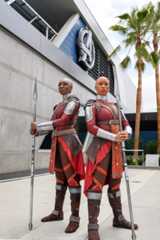 The Warriors of Wakanda: The Disciplines of the Dora Milaje Recruits at Avengers Campus at Disney California Adventure Park are invited to join Black Panther’s loyal bodyguards, the Dora Milaje, in training sessions in the courtyard near Avengers Headquarters. Here, they may learn wisdom from Wakanda and participate in a series of strength and skill exercises. Okoye, the leader of the Dora Milaje, debuts for the first time in a Disney park at Avengers Campus, as she leads this training encounter. (Richard Harbaugh/Disneyland Resort)