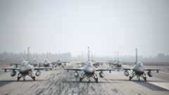 The Iraqi Air Force F16 program performs an elephant walk on Balad Air Base, Iraq, Dec. 14, 2020. (DVIDS)