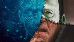 This illustration shows the fictional character of Frankenstein and an AI face. (Graphics: Kurdistan24)