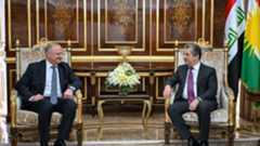 Kurdistan Region PM Masrour Barzani, R, Archil Dz​uliashvili, Georgia’s ambassador to Iraq, Jordan, and Lebanon, Erbil, Feb. 12, 2026. (KRG)