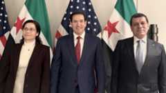 U.S. Secretary of State Marco Rubio (C), SDF Commander Mazloum Abdi (R), Ilham Ahmed, Co-Chair of the Foreign Relations Department of the Autonomous Administration (L). (Photo: Abdi's X)