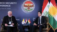 Kurdistan Region President Nechirvan Barzani (R), Paul Richard Gallagher, the Vatican Foreign Minister, in Munich, on Feb. 14, 2025. (Photo: Kurdistan Region Presidency)