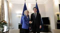 Kurdistan Region President Nechirvan Barzani (R), Ursula von der Leyen, President of the European Commission (L), in Munich, on Feb. 14, 2025. (Photo: Kurdistan Region Presidency)