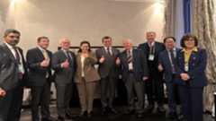 (R-L), Senator Lindsey Graham, 4th, Commander of the SDF, General Mazloum Abdi, Feb. 14, 2026, MSC 2026. (Photo: Abdi's X account)