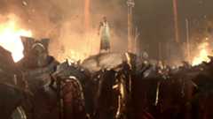 Soldiers standing in formation, preparing for battle.