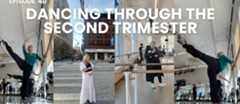A collaged image featuring four photos of Hilton, her pregnancy bump visible, in ballet class and on the streets of New York City. "Dancing Through the Second Trimester" is overlaid in white text at the top.