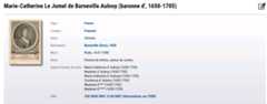 Capture d'écran de l'encadré de la page de Madame d'Aulnoy