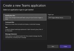 Dialog for creating a new Teams application