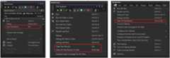 Sequence of images showing context menus for Test Explorer in Visual Studio