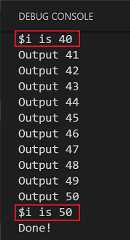 Display of output from the tracepoint in the Debug Console