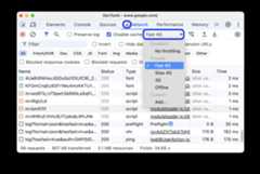 The network throttling drop-down menu with presets.