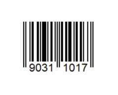 Ein Bild eines EAN-8 Barcodes. Eine horizontale Verteilung von vertikalen schwarzen und weißen Linien
