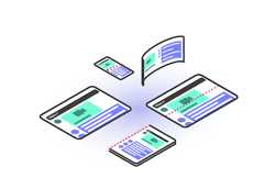 Eine Auswahl flacher Bildschirme, einschließlich Mobilgeräte, Tablets und einem nahtlos gebogenen Display