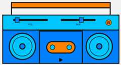 A boombox with play, pan, and volume controls