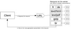 A client requesting a URL. The server has multiple resources represented by the URL and sends back appropriate content based on the request.