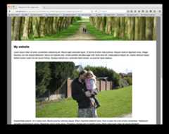 Cet exemple de site est montré tel qu'il s'affiche sur un écran large - ici la première image s'affiche bien, et comme elle est suffisamment grande on voit le détail de l'image (promeneurs) en son centre