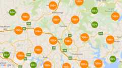 A map with clustered markers in the default style