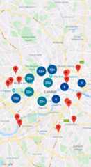 A map with clustered markers in the default style