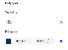 Visibility style element has a gray diamond icon with no fill. Fill color style element has a solid blue diamond, which indicates that there is custom zoom-level styling set.