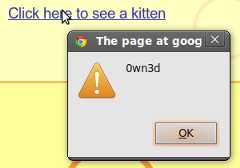 An HTML alert displaying '0wn3d'