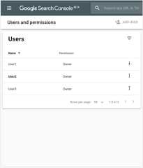 view of the user management dashboard in Search Console