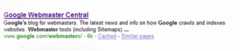 Google Webmaster Central displays as the title link of a search result