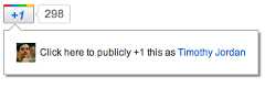 A +1 button with a 'bubble' containing the account information for the current user