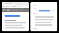 An illustration of how title text looks on a web page, and then how it looks in the HTML