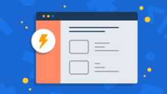 Illustration of an abstract UI window with a lighting boltsuperimposed floating infront of a blue background