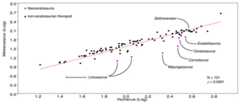 Plot of metacarpus vs humerus length in Theropoda.