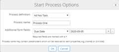 Start Process Options fields