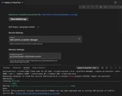 URL of the running service displayed in Deploy to Cloud Run UI and Show detailed logs button underneath
