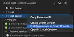 Right-clicked secret in Secret Manager panel