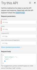 The Try this API window, displaying the Request body field to show where to paste in a request for validation.