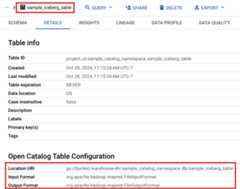 Iceberg table metadata listed in BigQuery UI