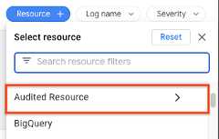 Audited resource is selected