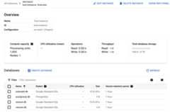 Screenshot of databases listed in instance overview
