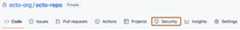 Screenshot of a repository header showing the tabs. The "Security" tab is highlighted by a dark orange outline.