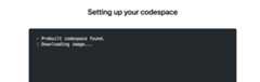 Screenshot of the "Setting up your codespace" page, with the text: "Prebuilt codespace found. Downloading image."