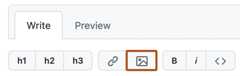 Screenshot of the toolbar on the edit page of the wiki. The icon to add an image is outlined in dark orange.