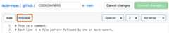 Screenshot of a file in edit mode. Above the file's contents, a tab labeled "Preview" is outlined in dark orange.