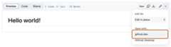 Screenshot of the dropdown menu for the edit icon. The option "github.dev" is highlighted with a dark orange outline.
