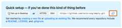 Screenshot of the quick setup notes for an empty repository. To the right of the HTTPS URL for the repository, a copy icon is outlined in orange.