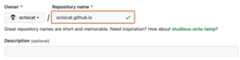 Screenshot of GitHub Pages settings in a repository. The repository name field contains the text "octocat.github.io" and is outlined in dark orange.