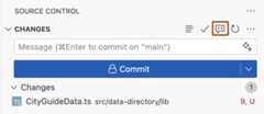 Screenshot of the "Source Control" view. The code review button is outlined in dark orange.